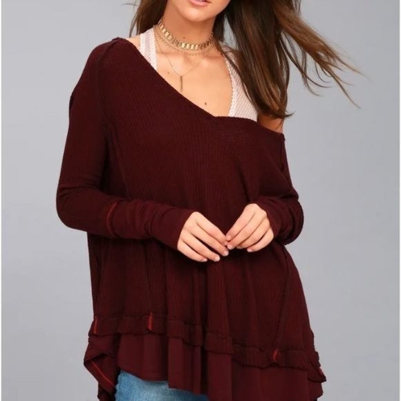 Free People We the Free Laguna Waffle Knit V Neck Top - Picture 1 of 13